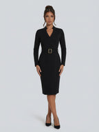 Women's Belted Wrap Midi Dress | Katherine_3