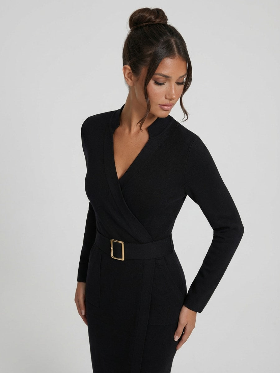 Women's Belted Wrap Midi Dress | Katherine_4