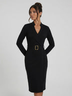 Women's Belted Wrap Midi Dress | Katherine_5