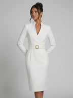 Women's Belted Wrap Midi Dress | Katherine_6