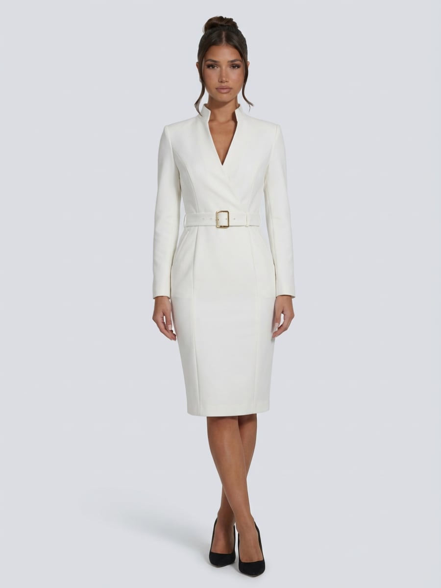 Women's Belted Wrap Midi Dress | Katherine_8
