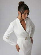 Women's Belted Wrap Midi Dress | Katherine_9