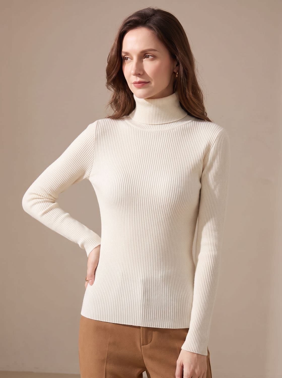 Women's Stretch Ribbed Turtleneck Top | Haverleigh_11