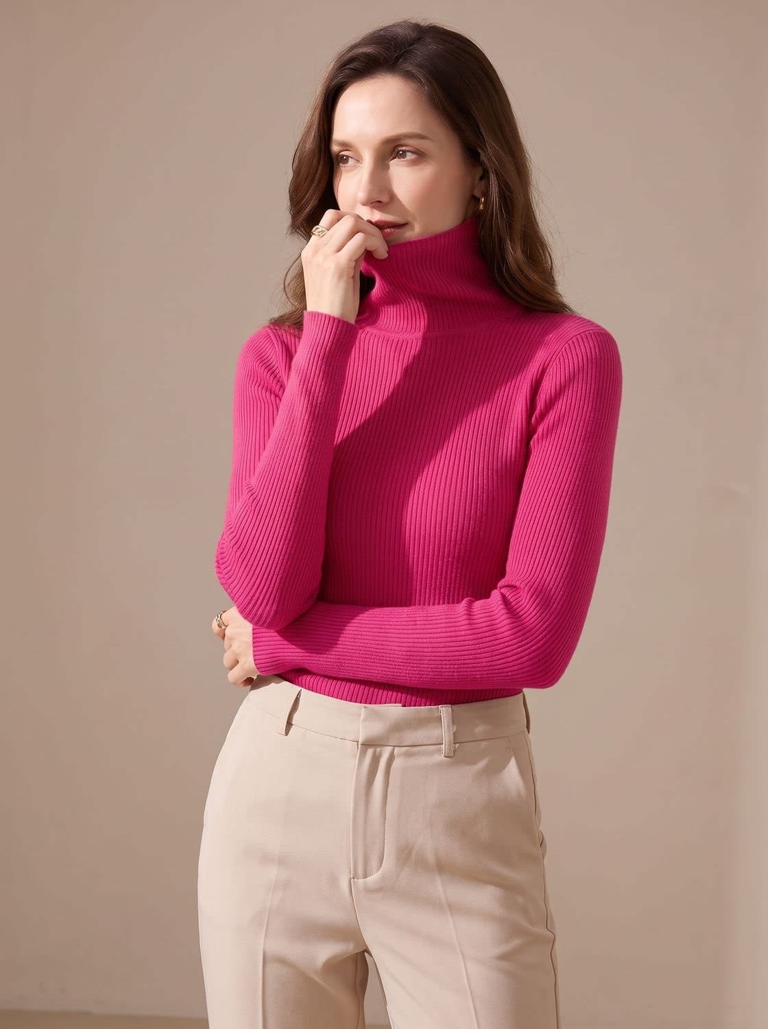 Women's Stretch Ribbed Turtleneck Top | Haverleigh_12