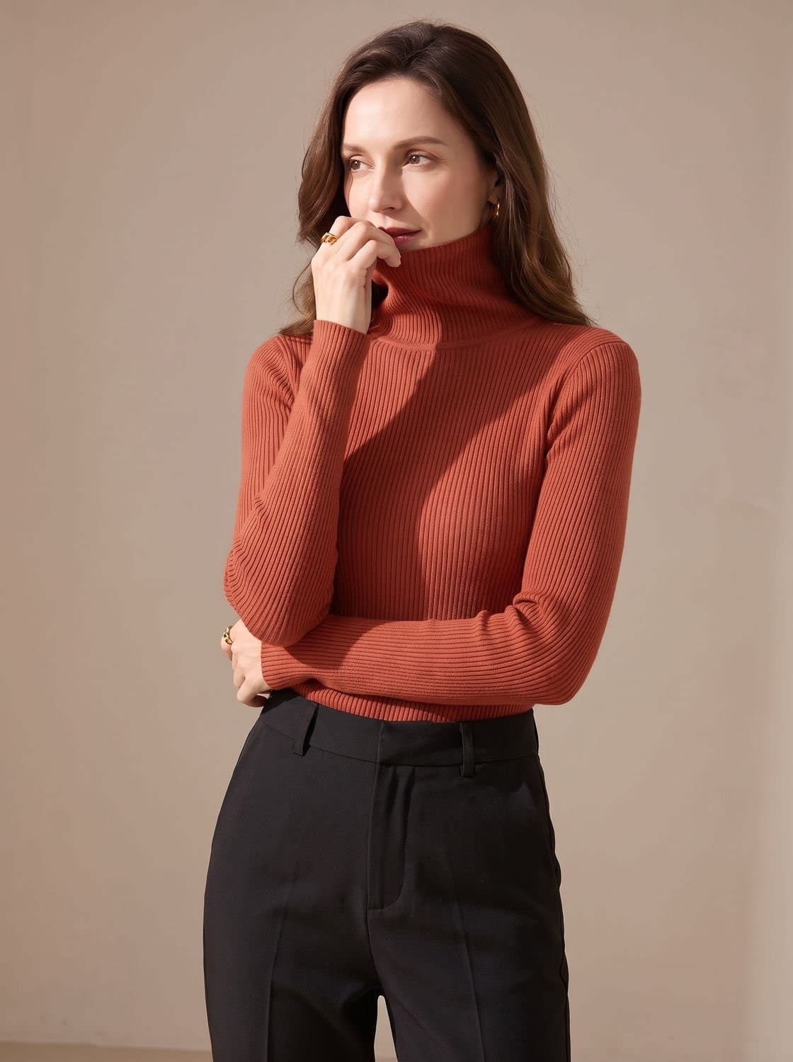 Women's Stretch Ribbed Turtleneck Top | Haverleigh_13