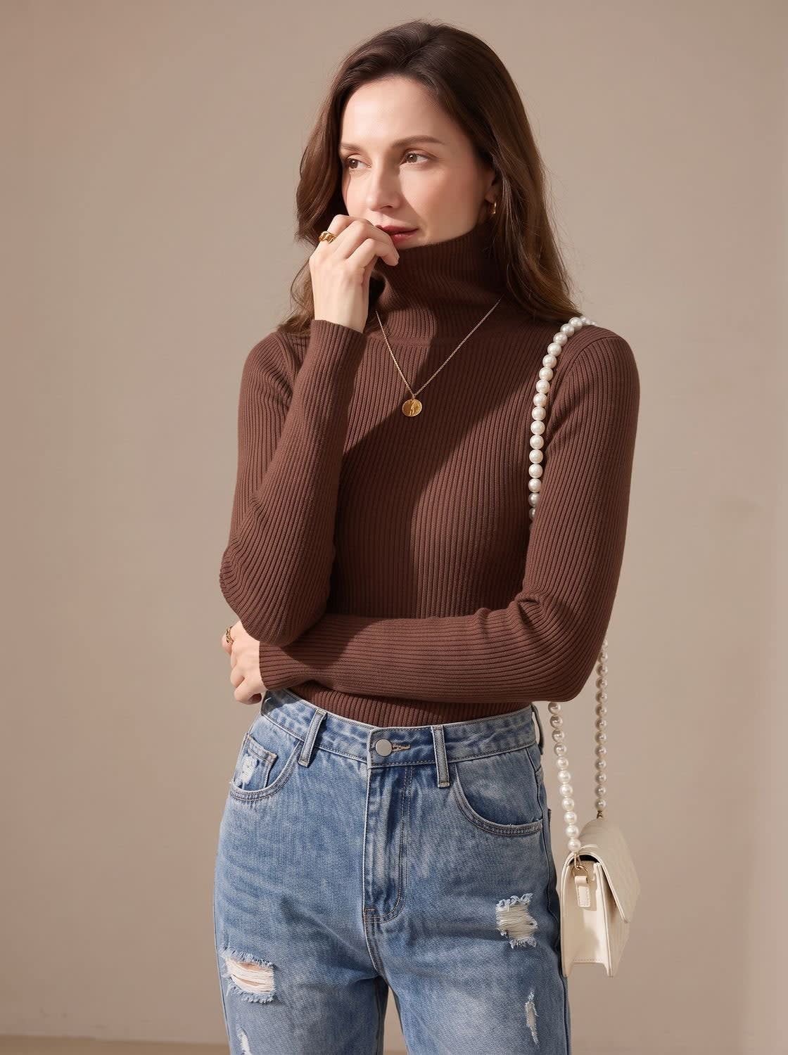 Women's Stretch Ribbed Turtleneck Top | Haverleigh_15