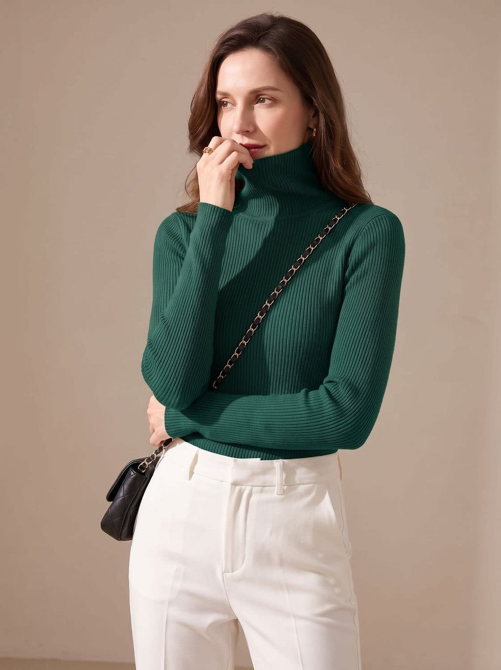 Women's Stretch Ribbed Turtleneck Top | Haverleigh_16