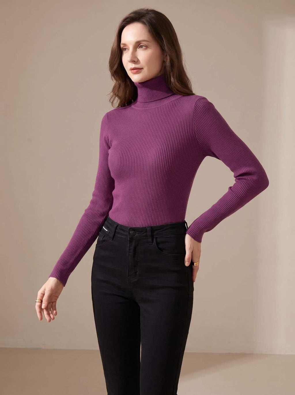 Women's Stretch Ribbed Turtleneck Top | Haverleigh_18