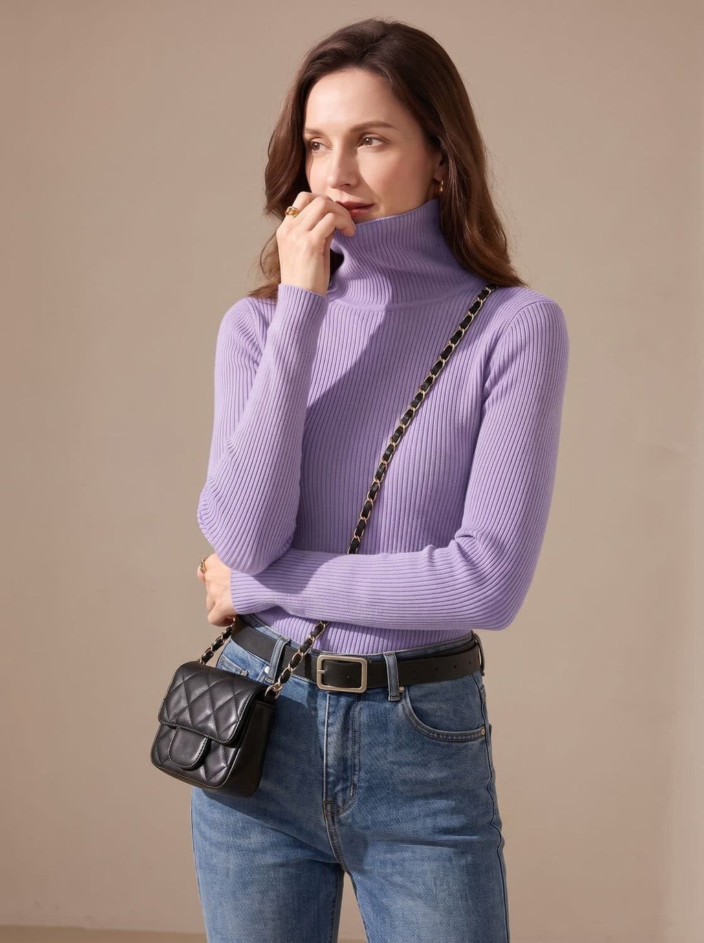 Women's Stretch Ribbed Turtleneck Top | Haverleigh_19