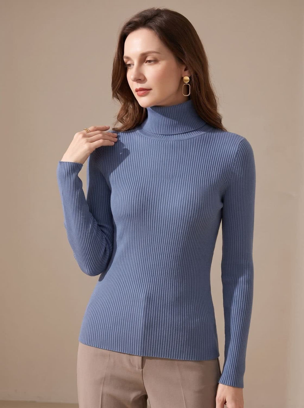 Women's Stretch Ribbed Turtleneck Top | Haverleigh_5