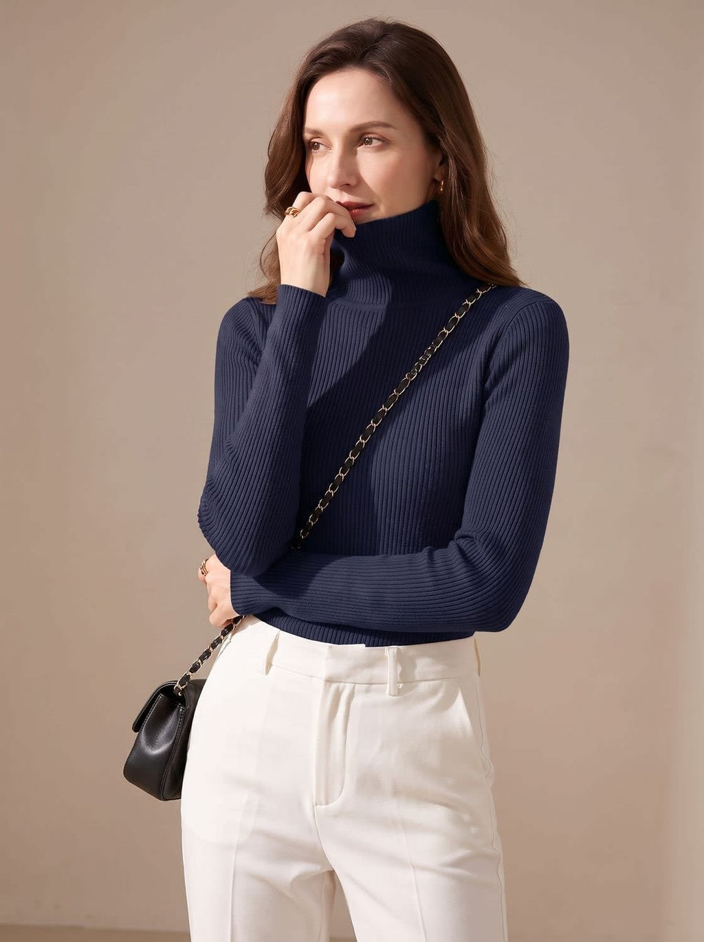 Women's Stretch Ribbed Turtleneck Top | Haverleigh_6