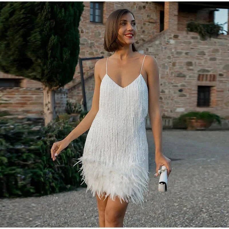 Women's Feather Hem Cocktail Mini Dress | Petronella_1