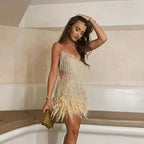 Women's Feather Hem Cocktail Mini Dress | Petronella_10