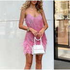 Women's Feather Hem Cocktail Mini Dress | Petronella_11