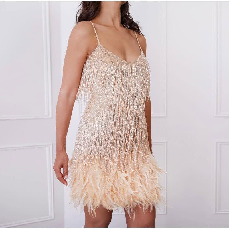 Women's Feather Hem Cocktail Mini Dress | Petronella_12