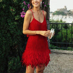 Women's Feather Hem Cocktail Mini Dress | Petronella_15