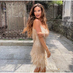 Women's Feather Hem Cocktail Mini Dress | Petronella_3