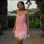 Women's Feather Hem Cocktail Mini Dress | Petronella_4