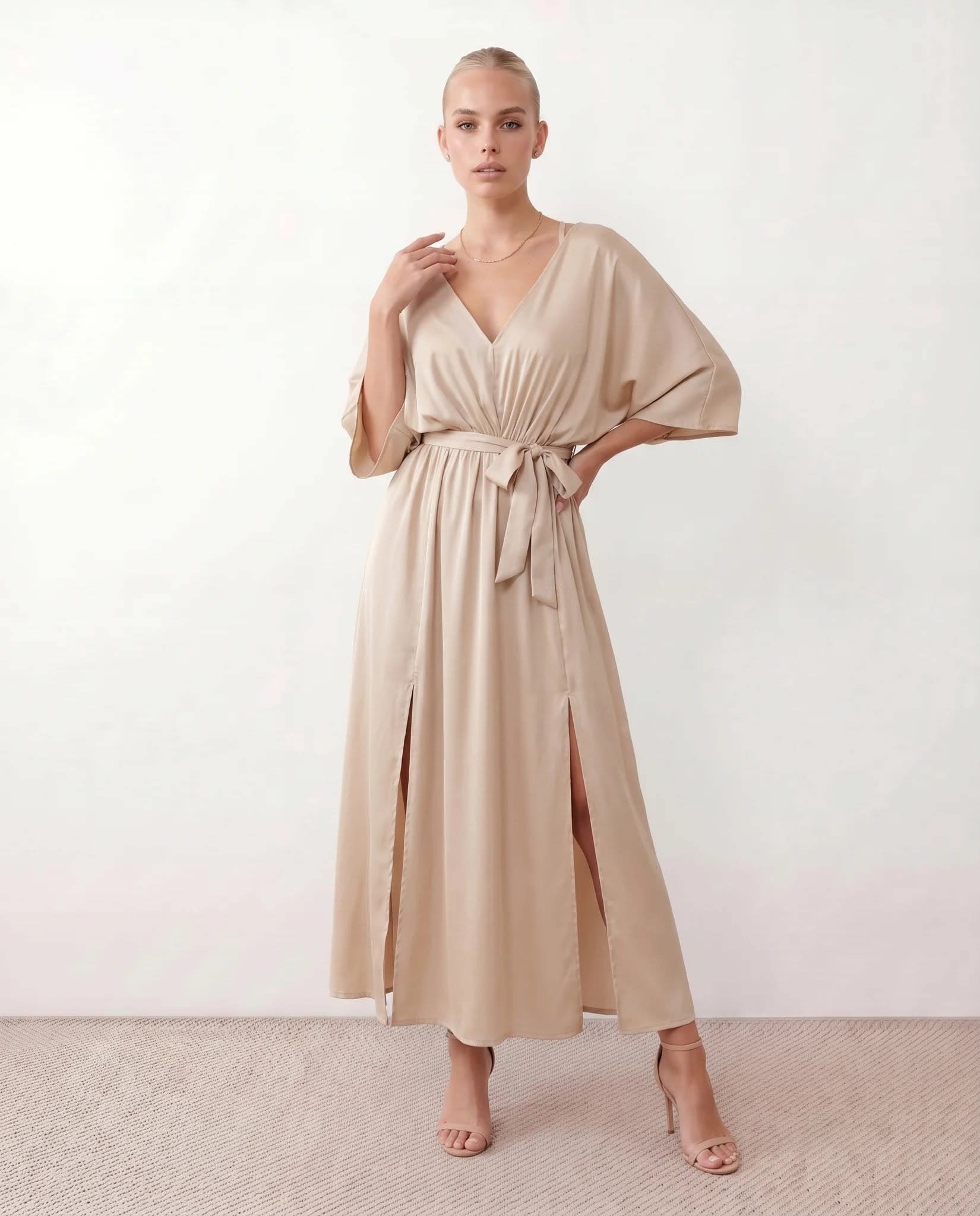 Women's Batwing Sleeve V-Neck Maxi Dress | Seren_1