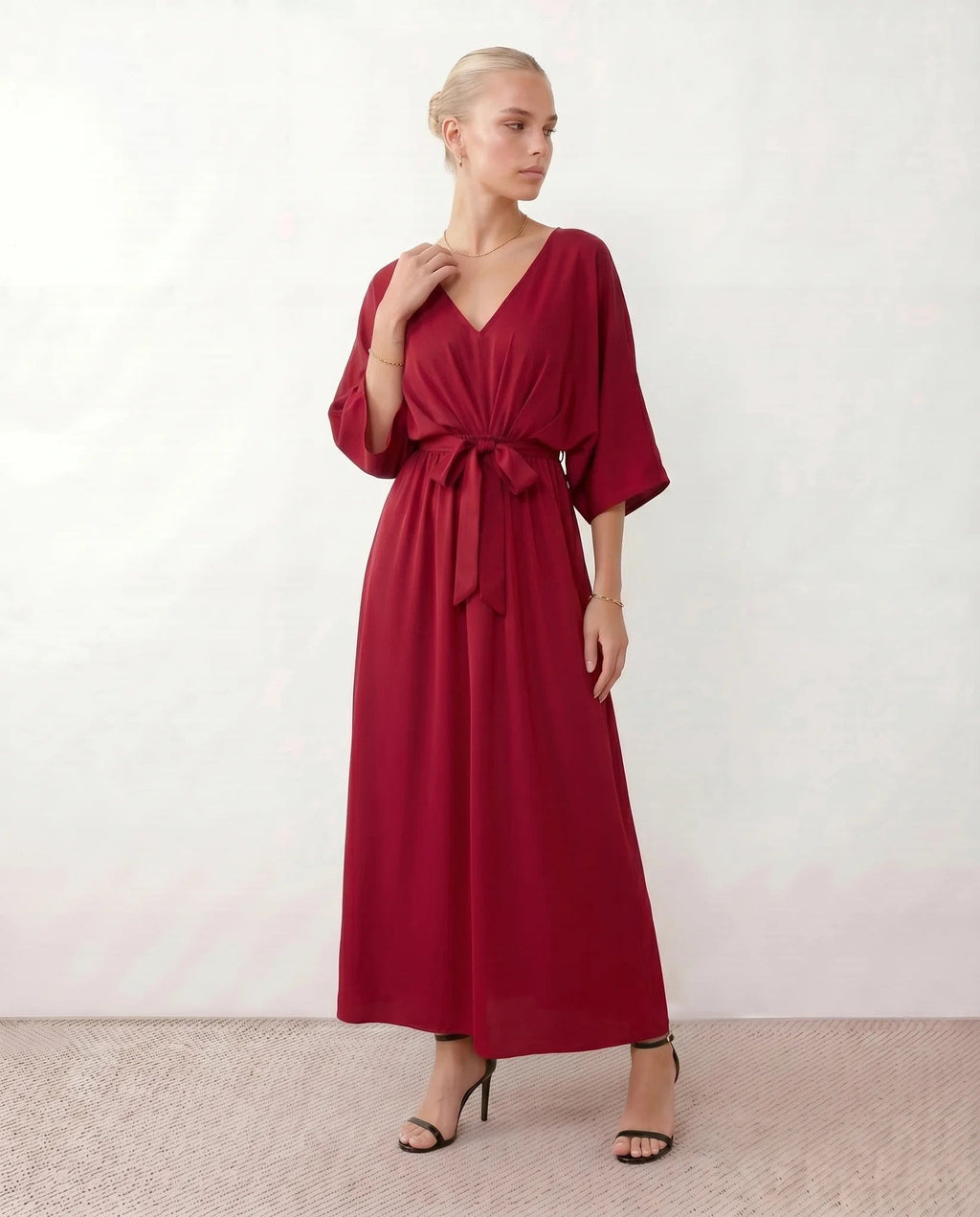 Women's Batwing Sleeve V-Neck Maxi Dress | Seren_10
