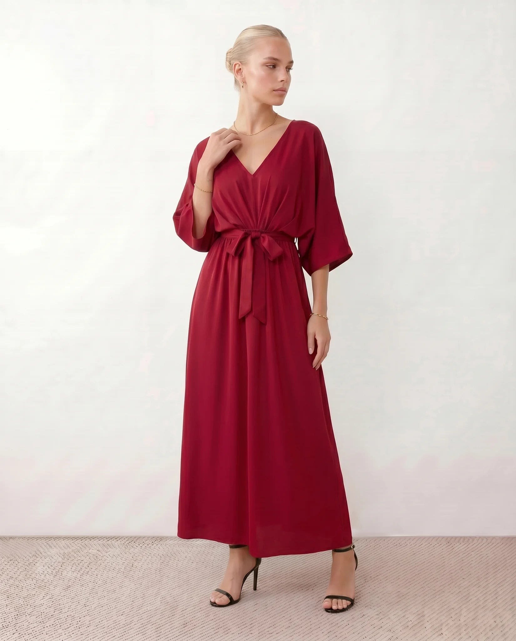 Women's Batwing Sleeve V-Neck Maxi Dress | Seren_10