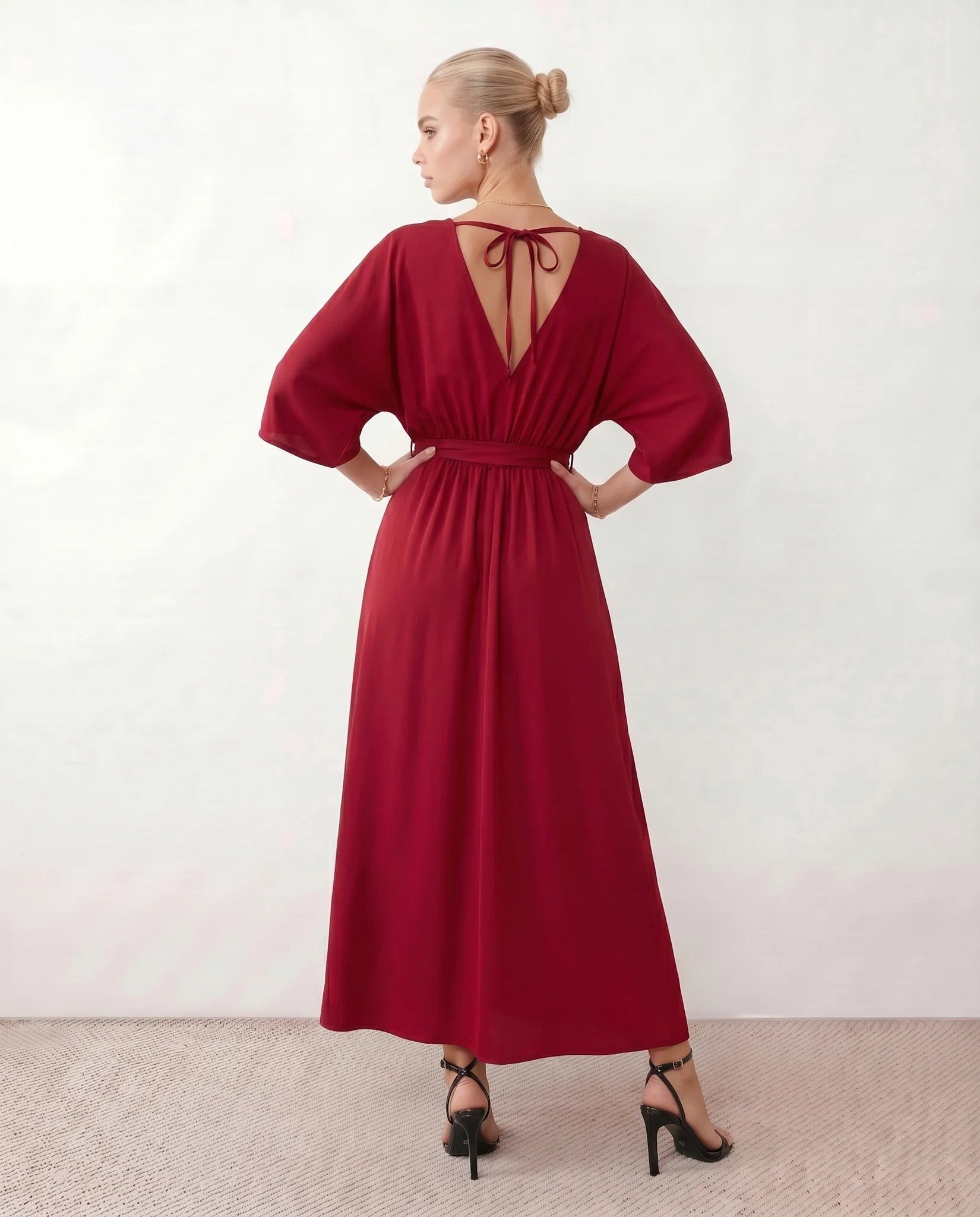 Women's Batwing Sleeve V-Neck Maxi Dress | Seren_11