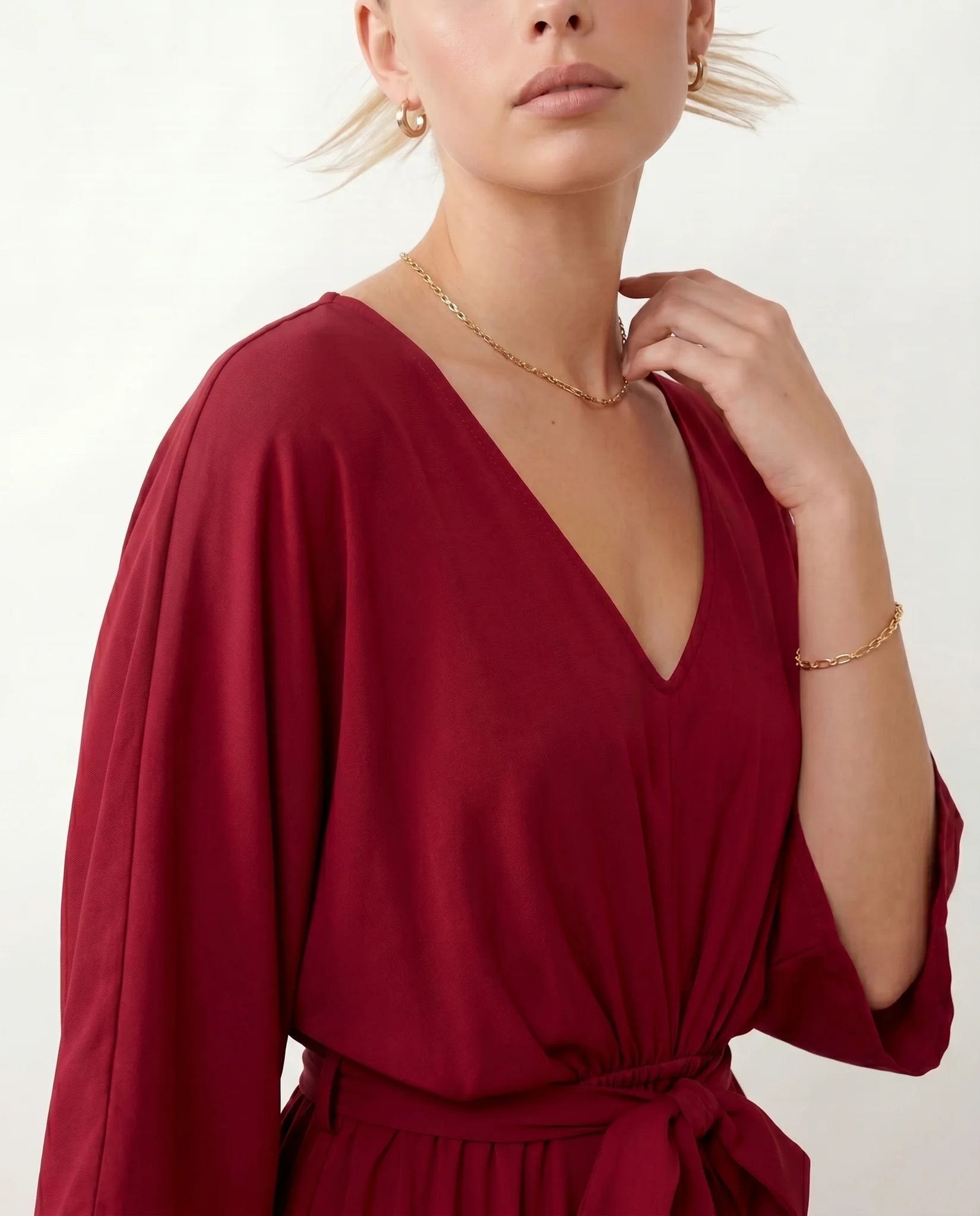 Women's Batwing Sleeve V-Neck Maxi Dress | Seren_12