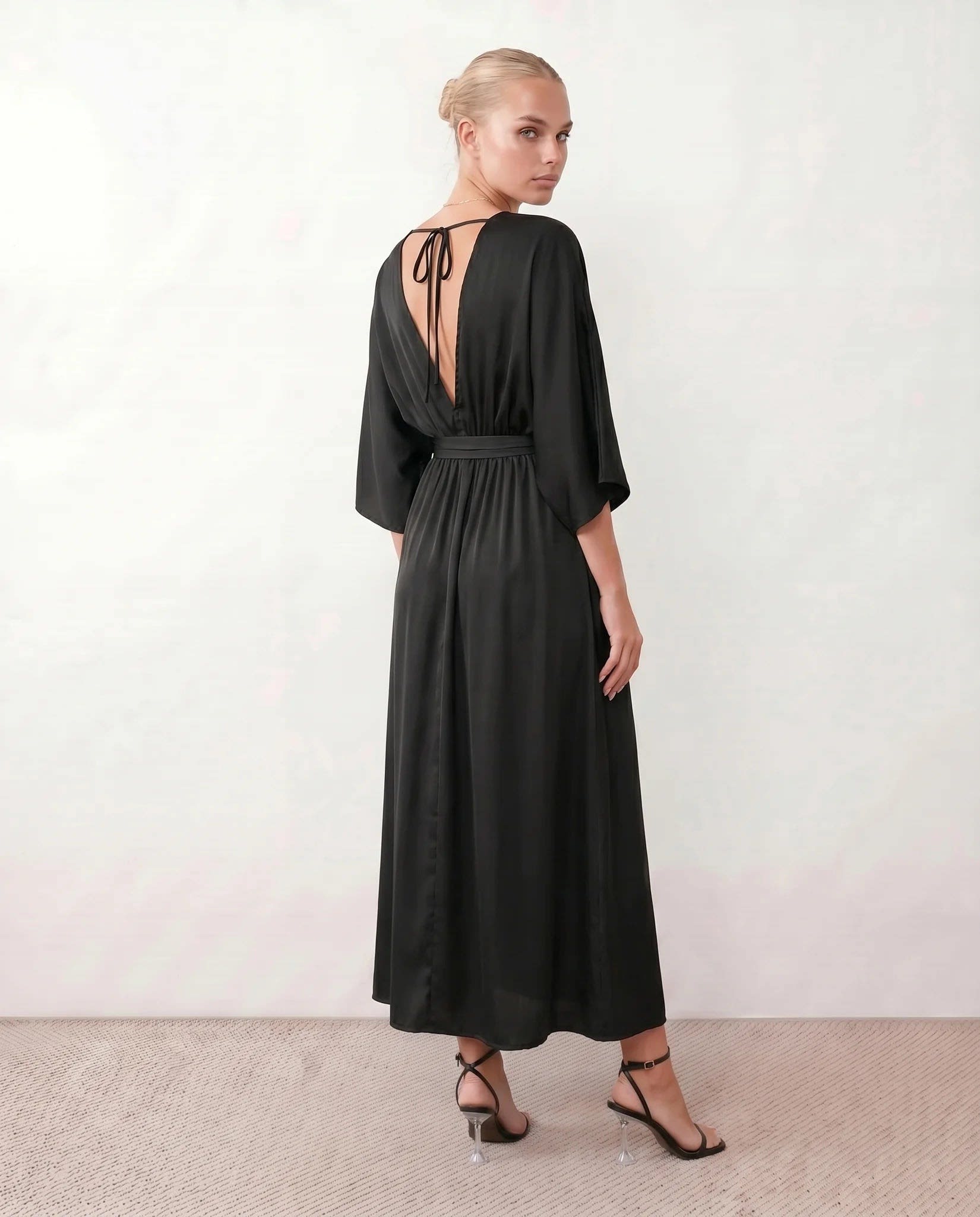 Women's Batwing Sleeve V-Neck Maxi Dress | Seren_15