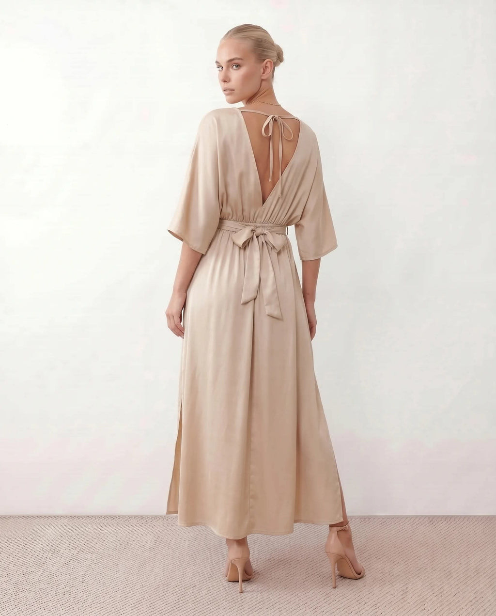 Women's Batwing Sleeve V-Neck Maxi Dress | Seren_3