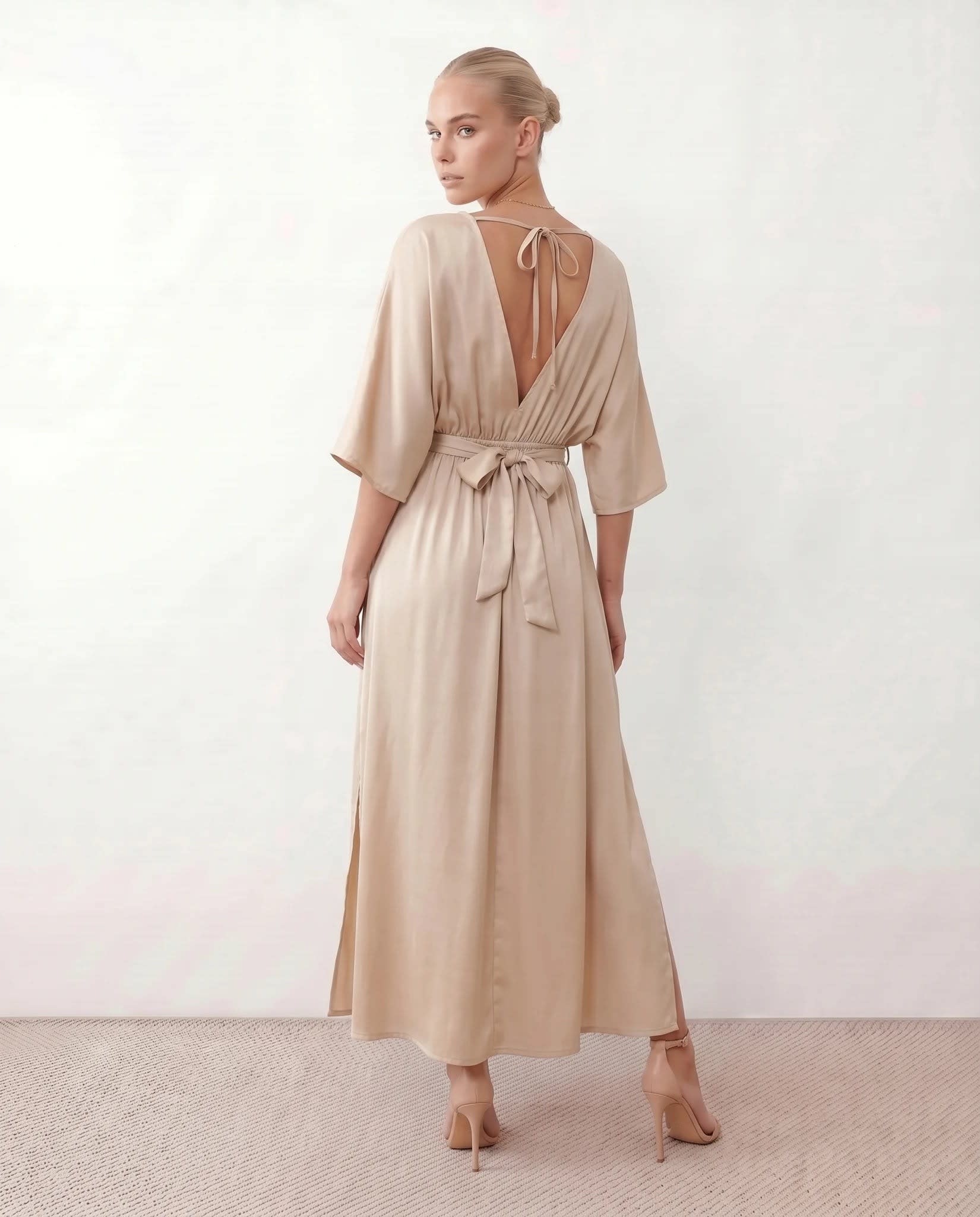 Women's Batwing Sleeve V-Neck Maxi Dress | Seren_3