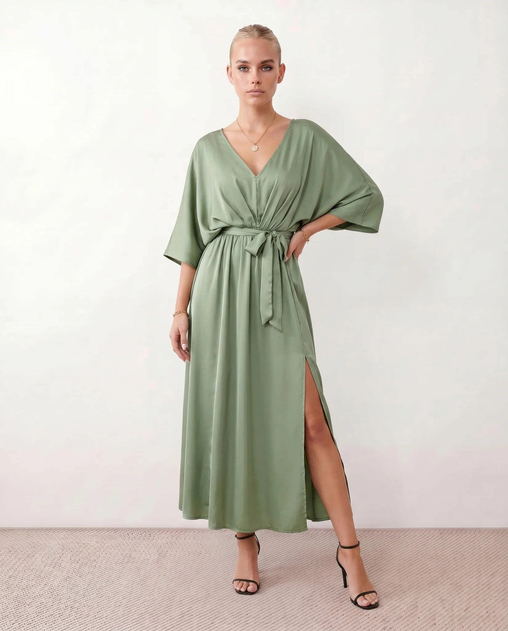 Women's Batwing Sleeve V-Neck Maxi Dress | Seren_5