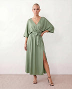 Women's Batwing Sleeve V-Neck Maxi Dress | Seren_5