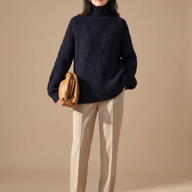 Women's Oversized Chunky Knit Turtleneck Sweater | Calverley_1
