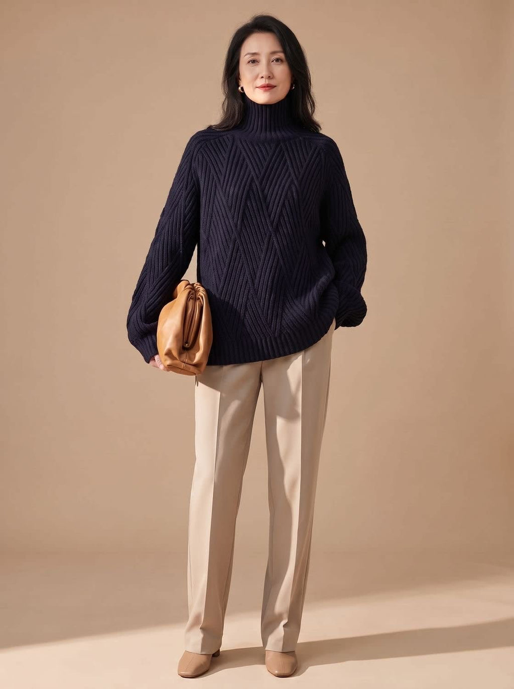 Women's Oversized Chunky Knit Turtleneck Sweater | Calverley_2