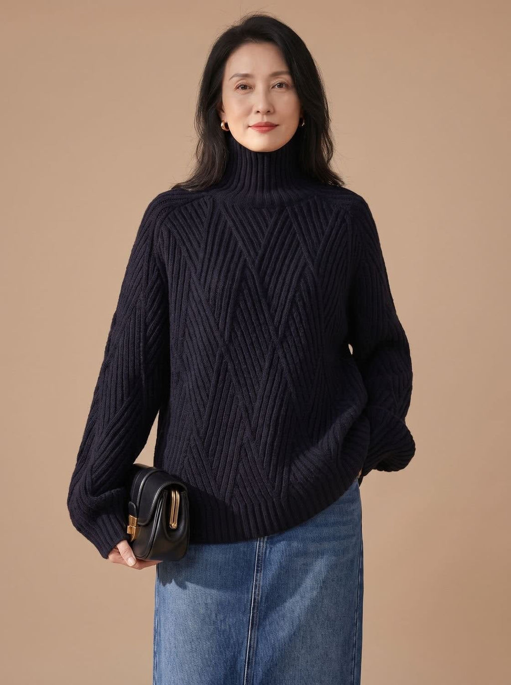 Women's Oversized Chunky Knit Turtleneck Sweater | Calverley_3