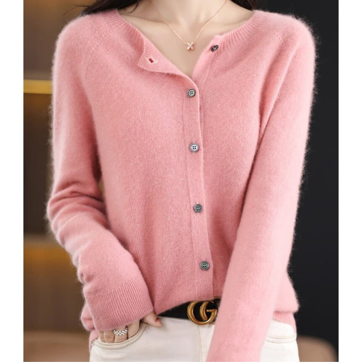 Women's Merino Wool Blend Button Front Cardigan | Trevelyan_2