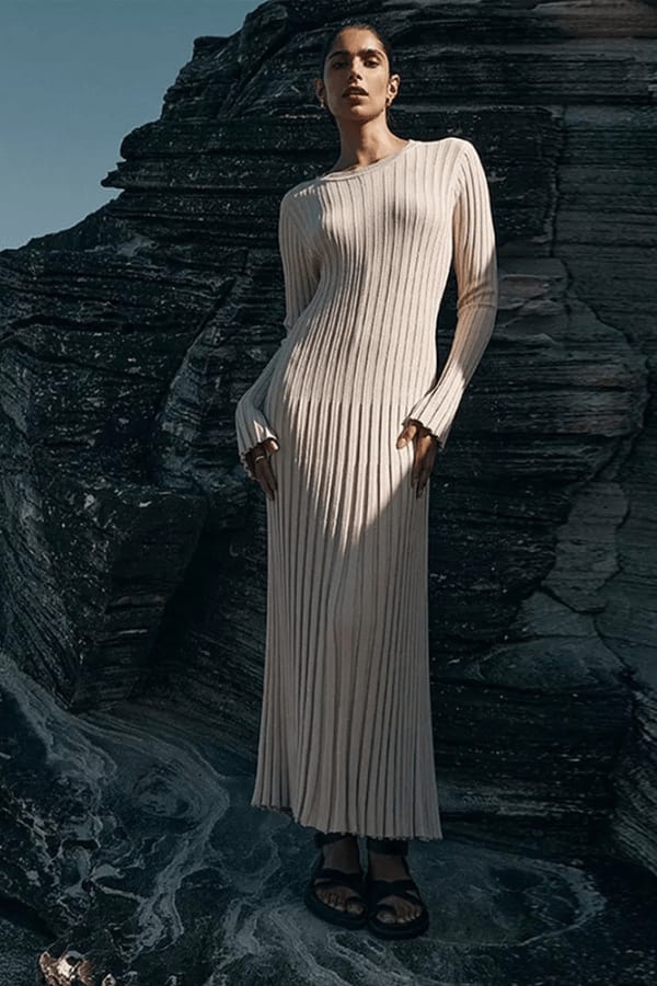 Women's Ribbed Knit Midi Dress | Millicent_3
