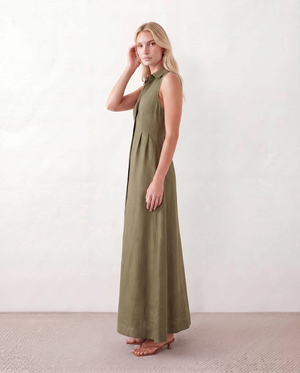 Women's Button Front Sleeveless Maxi Dress | Lavinia_10