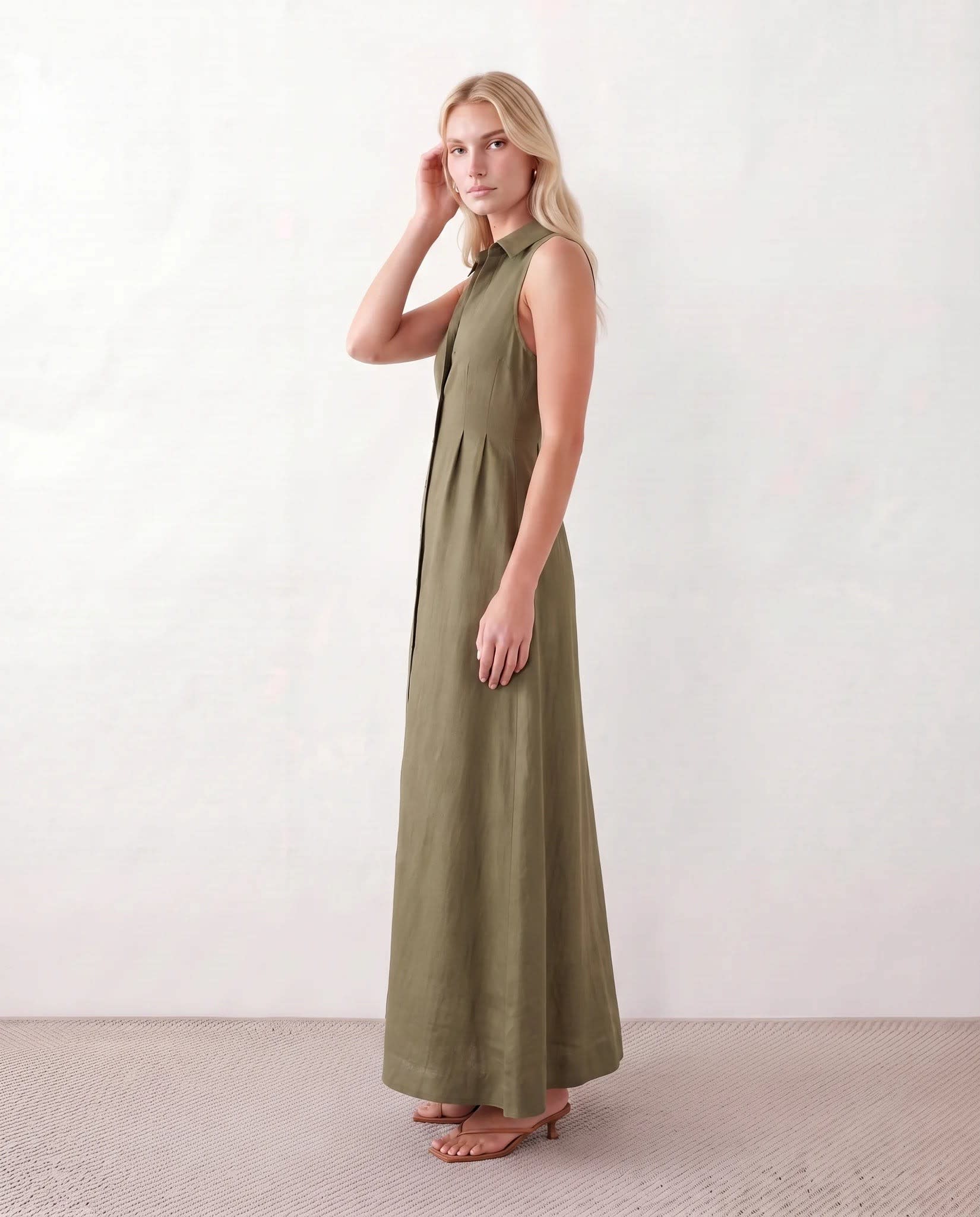 Women's Button Front Sleeveless Maxi Dress | Lavinia_10