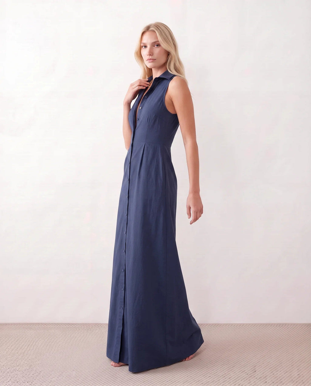 Women's Button Front Sleeveless Maxi Dress | Lavinia_14