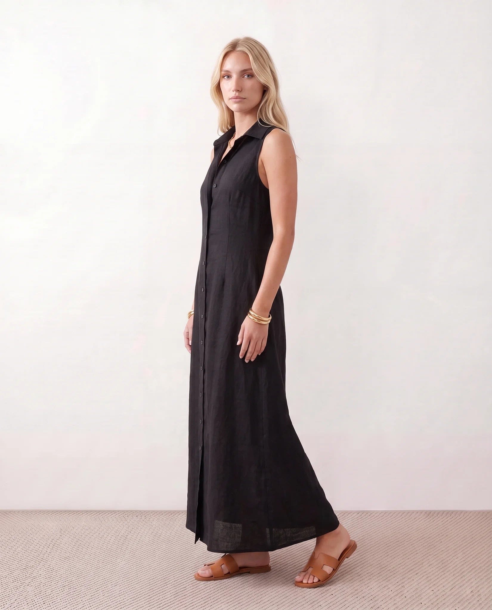 Women's Button Front Sleeveless Maxi Dress | Lavinia_18