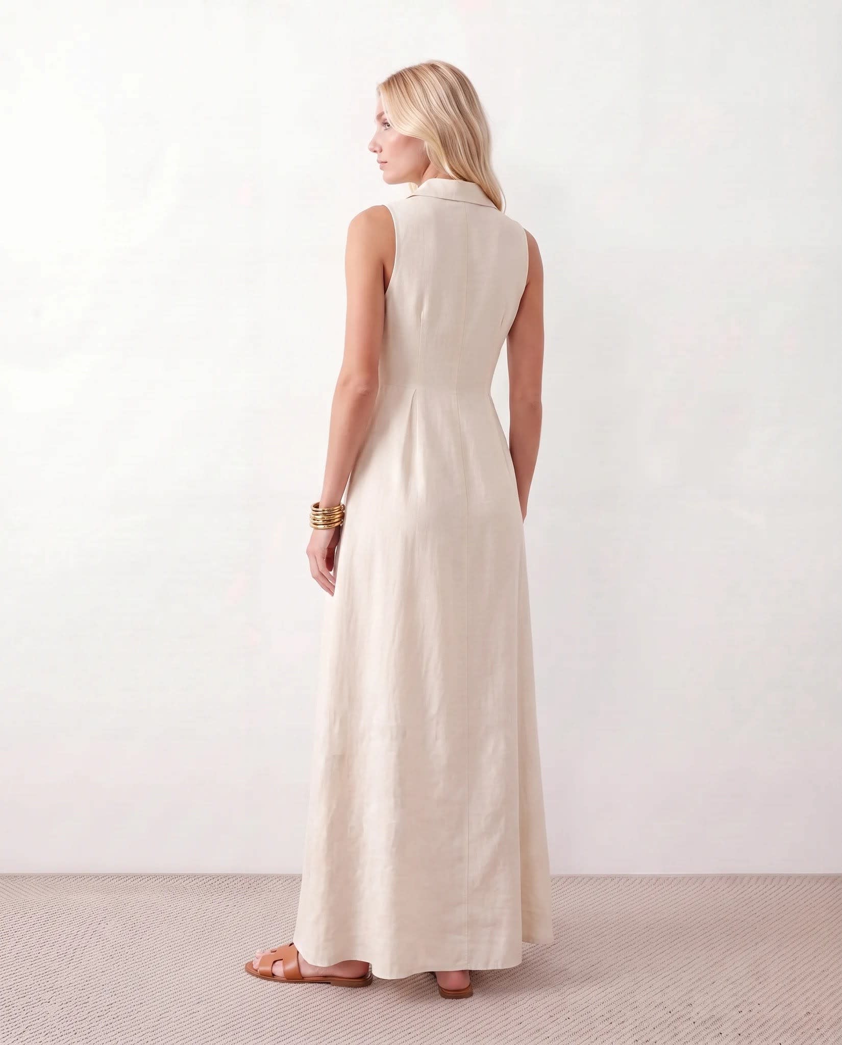 Women's Button Front Sleeveless Maxi Dress | Lavinia_3