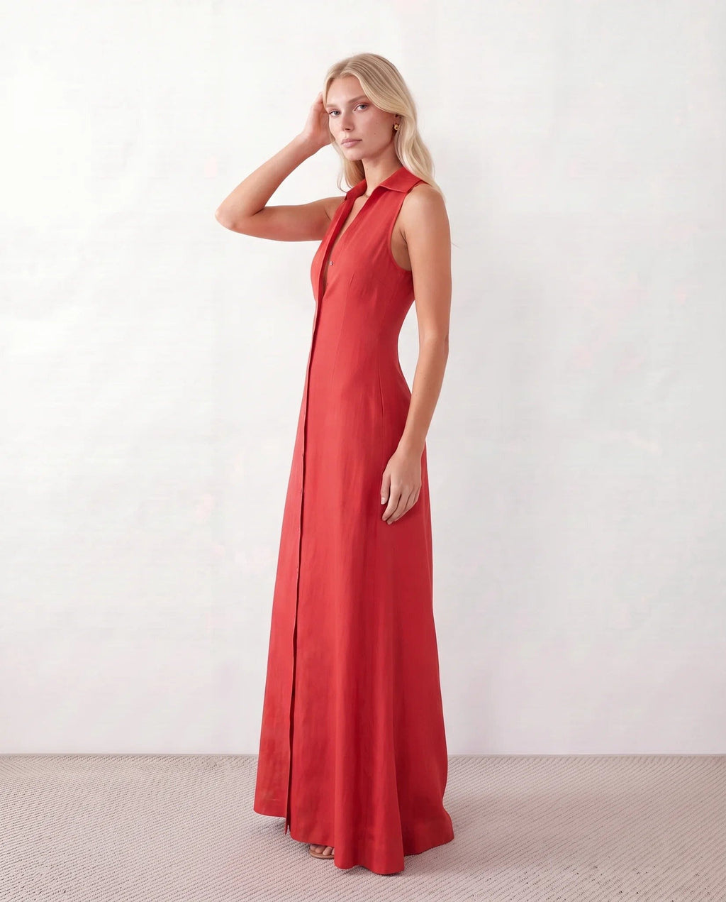 Women's Button Front Sleeveless Maxi Dress | Lavinia_6