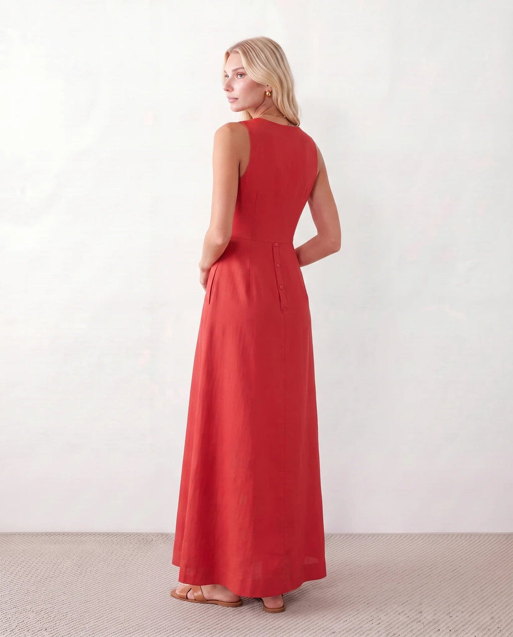 Women's Button Front Sleeveless Maxi Dress | Lavinia_7