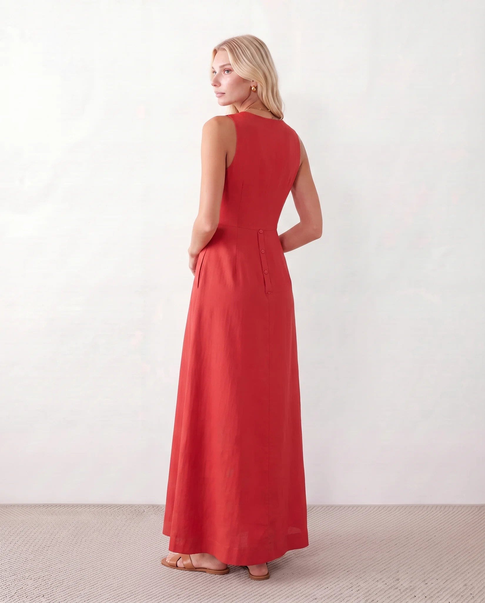 Women's Button Front Sleeveless Maxi Dress | Lavinia_7