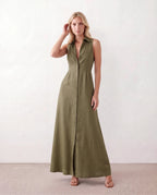 Women's Button Front Sleeveless Maxi Dress | Lavinia_9