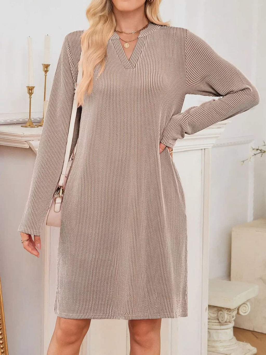 Women's Ribbed Knit Long Sleeve Dress | Guinevere_20