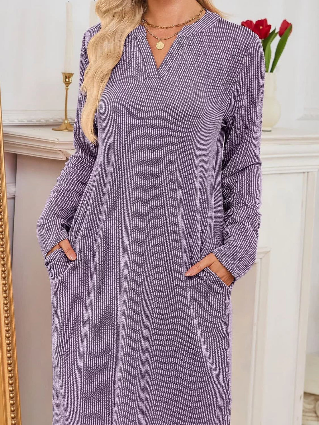 Women's Ribbed Knit Long Sleeve Dress | Guinevere_22