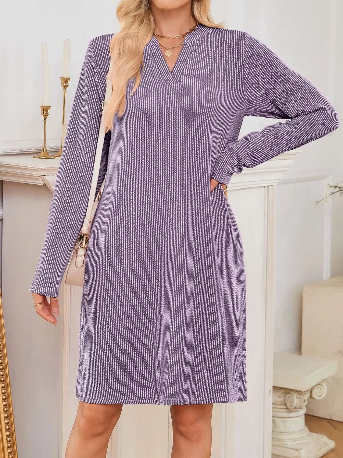 Women's Ribbed Knit Long Sleeve Dress | Guinevere_24
