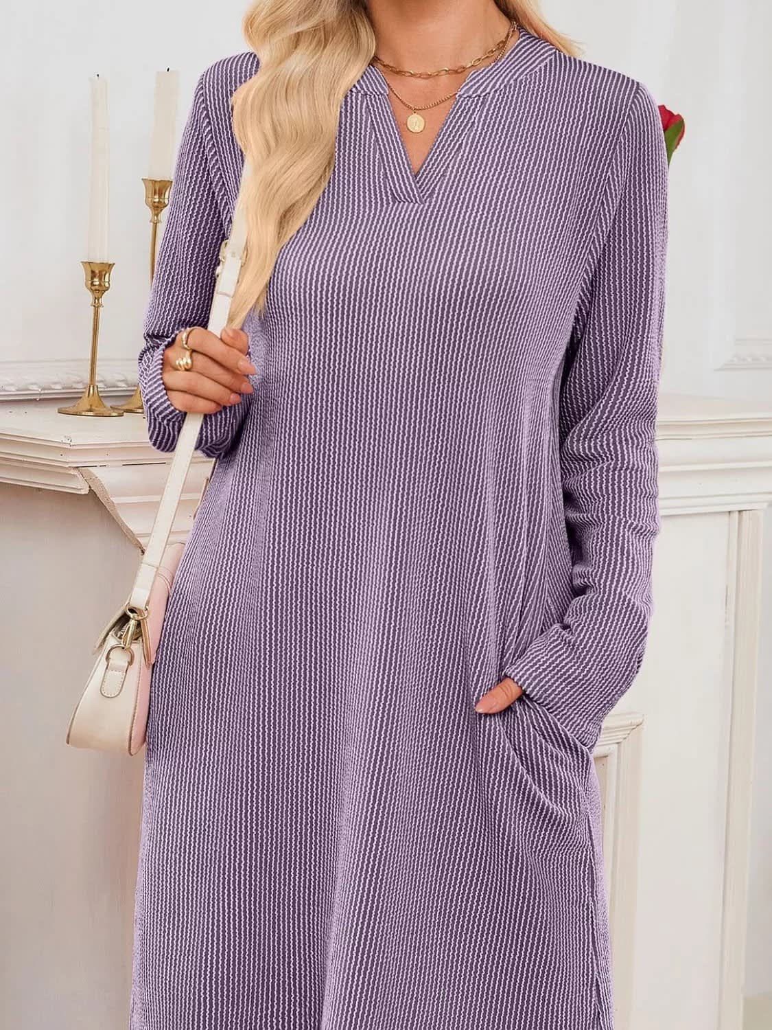 Women's Ribbed Knit Long Sleeve Dress | Guinevere_26